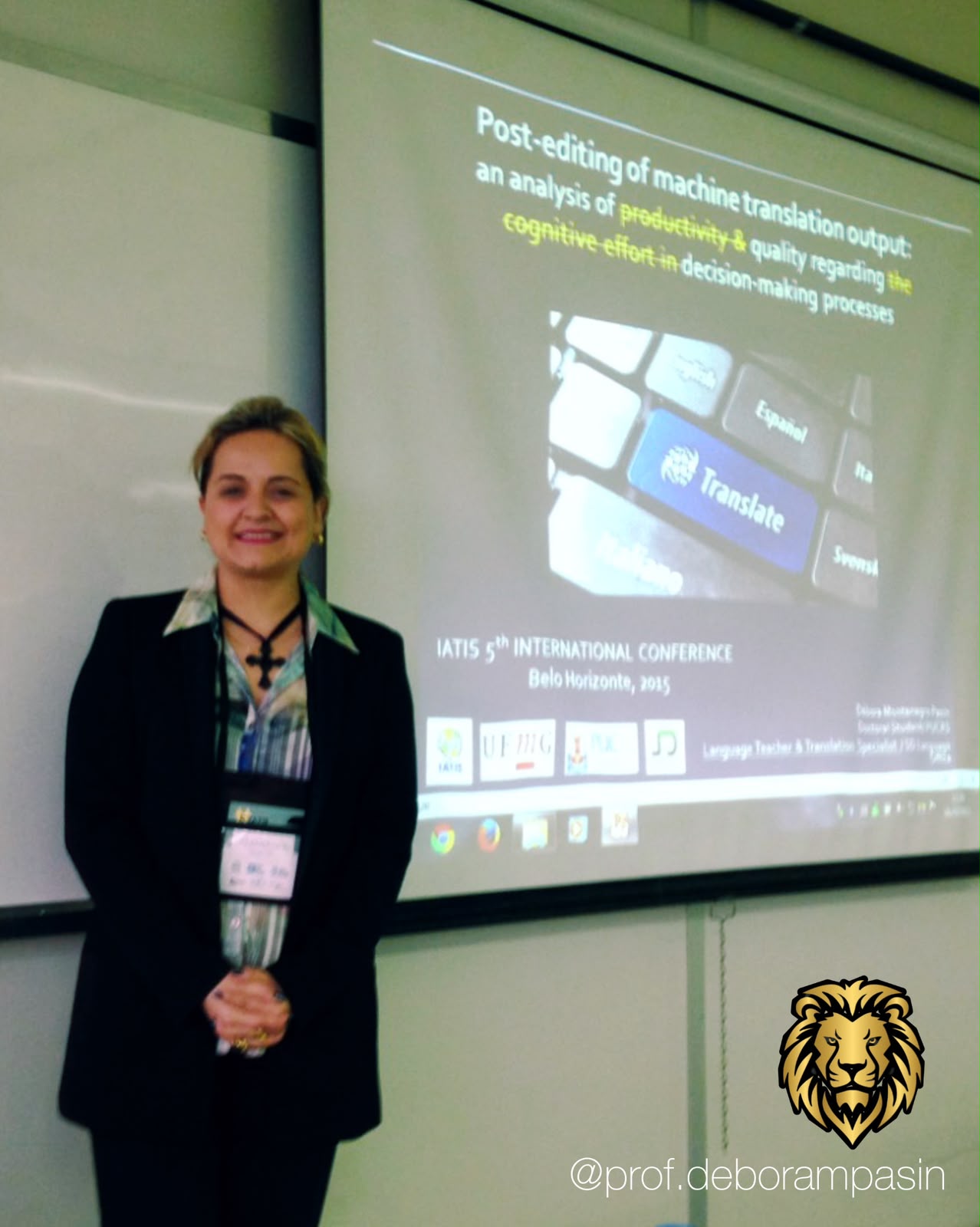 Prof.ª Dr.ª Débora Pasin apresentando pesquisa em congresso internacional em Belo Horizonte